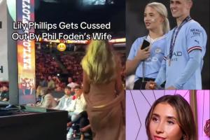 宣示主权🤣福登看拳击比赛时被成人女星搭讪，妻子赶忙伸手阻止配图