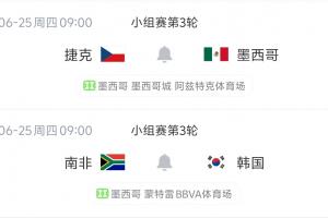 两队皆1平1负积1分！A组末轮捷克vs墨西哥，南非vs韩国配图