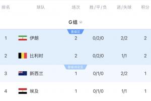 积分榜：伊朗进球数优势暂居第一 比利时2分第2 9点新西兰vs埃及配图