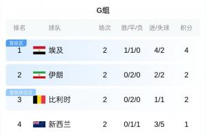 世界杯G组形势：埃及打平锁定前二，伊朗、比利时不败大概率出线配图