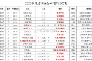 2026中国足协杯第4轮观众统计：陕西联合vs浙江32531人最多配图